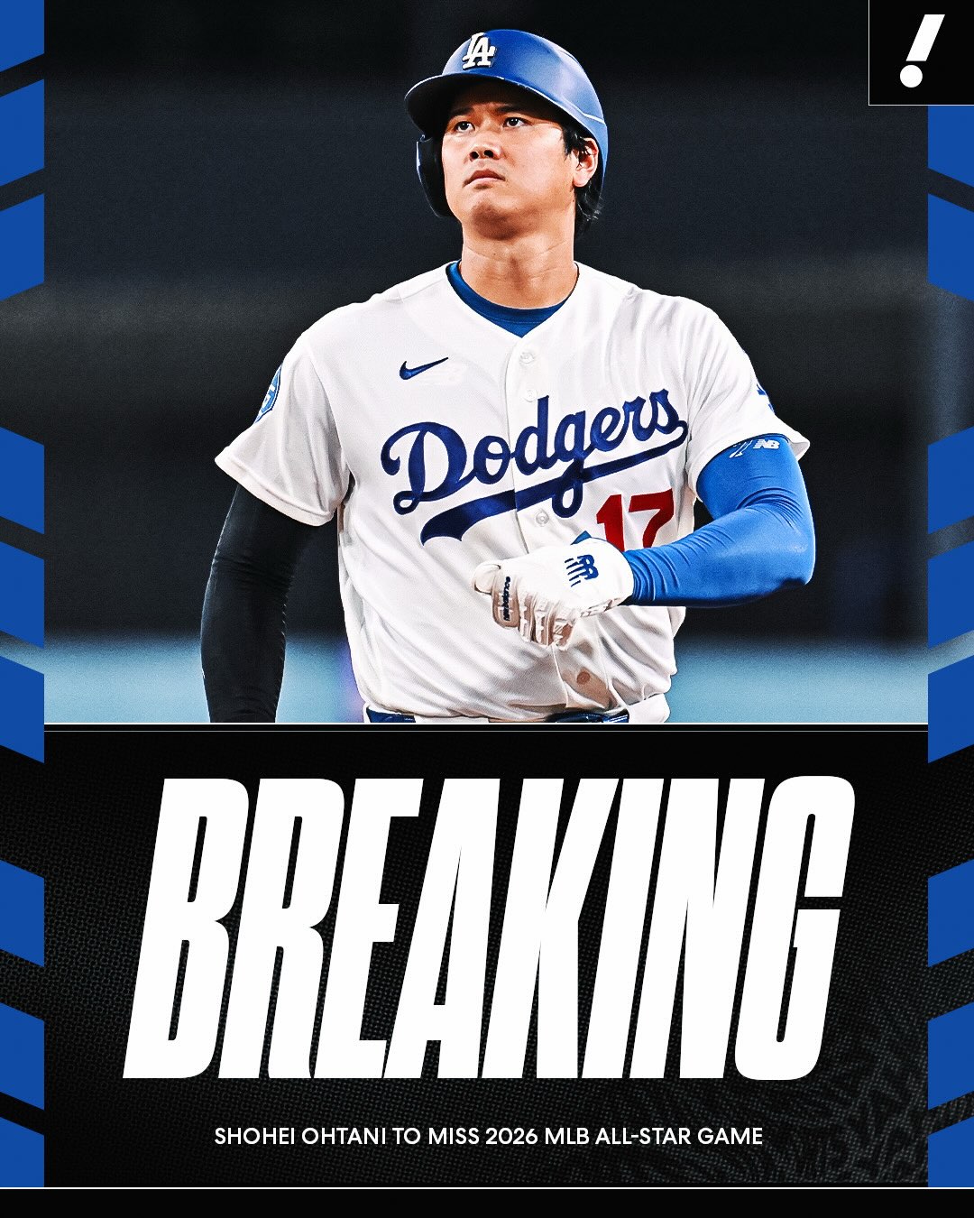BREAKING: The Dodgers announce Shohei Ohtani will miss the 2026 MLB All-Star Game due to continued irritation in his left knee.