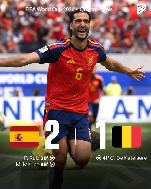 Spain are through to the World Cup semi finals after beating Belgium 2-1. 🇪🇸🔥

After a hard fought battle against the Red Devils, Spain found a way to get the job done and booked their place in the final four, where they’ll face France for a spot in the World Cup Final.

Another statement win for La Roja, who continue their push to bring the World Cup trophy back to Spain. 🏆

#Pubity #WorldCup #Spain #Football