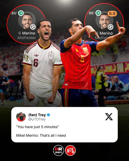 𝐌𝐢𝐤𝐞𝐥 𝐌𝐞𝐫𝐢𝐧𝐨: "𝐅𝐢𝐯𝐞 𝐦𝐢𝐧𝐮𝐭𝐞𝐬? 𝐒𝐚𝐲 𝐧𝐨 𝐦𝐨𝐫𝐞." 😮‍💨🔥

The Arsenal midfielder came off the bench and delivered the winner for Spain almost immediately! 🇪🇸

If Spain go on to win the 2026 World Cup, just how important will Mikel Merino's contribution be? 👀 🏆

#2026WorldCup
