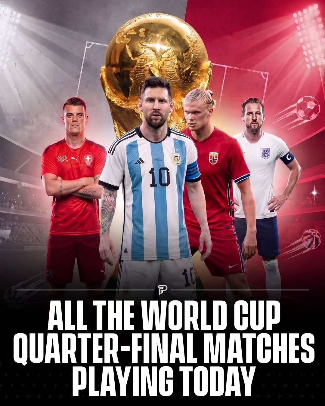 Two of the four World Cup quarter-finals go down today, with Norway facing England in Miami at 5 p.m. ET and Argentina taking on Switzerland in Kansas City at 9 p.m. ET. Erling Haaland enters on 7 goals in 4 matches, averaging a goal every 51 minutes, while Lionel Messi leads the Golden Boot race on 8 goals.

France and Spain are already through to the semis after wins earlier this week and will meet in Dallas on July 14.

#Pubity #Viral #2026worldcup
