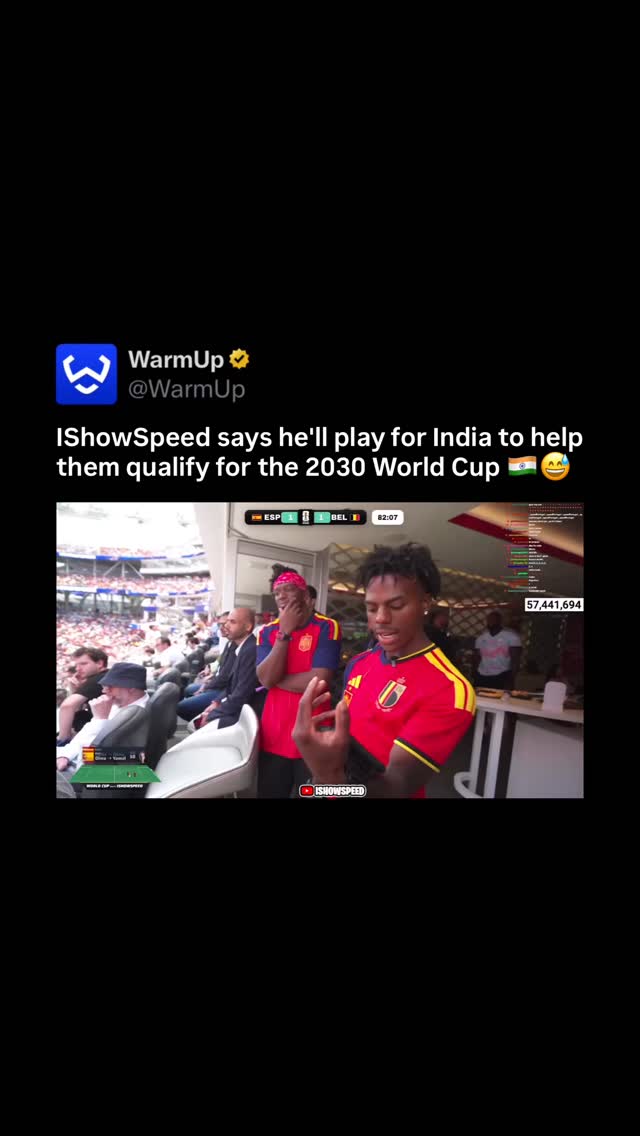 😳

During the 2026 FIFA World Cup, 21-year-old American streamer IShowSpeed, whose real name is Darren Watkins Jr., has served as a prominent online face of the tournament through an official partnership with FIFA, FOX Sports, and YouTube. Wearing various jerseys, he has livestreamed multiple matches from stadiums across the United States. His broadcasts featured high-profile guests like FIFA president Gianni Infantino and Zlatan Ibrahimović. On July 3, during Argentina’s Round of 32 win over Cape Verde at Hard Rock Stadium in Miami, Watkins faced alleged racist abuse from an Argentina supporter who told him to “go cry to the zoo,” prompting an official investigation by FIFA. Days later on July 6 in Arlington, Texas, he went viral again when he broke down in tears following Portugal’s 1-0 elimination by Spain, which marked the end of Cristiano Ronaldo’s World Cup career.

(Via @ishowspeed )