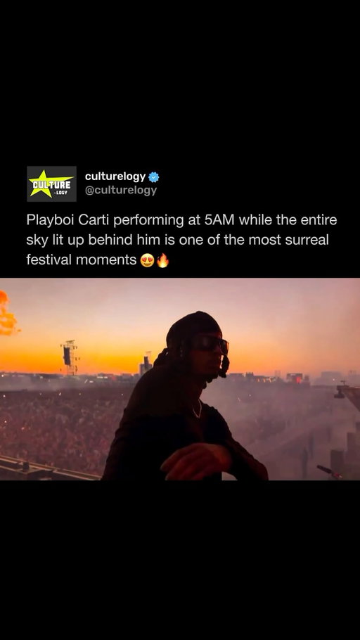 Playboi Carti opening his set at Beach, Please! in Romania at 5AM with the sunrise behind him 😭🔥🌅

Playboi Carti’s sunrise set at Beach, Please! Festival in Costanța, Romania became one of the most unforgettable moments in recent hip-hop culture. After weather forced a schedule change, Carti returned the following night and delivered a performance as the darkness faded into a breathtaking coastal sunrise.

Carti had fans who stayed awake all night witnessing a rare festival experience. The combination of his high-energy performance, the early morning atmosphere, and the rising sun created a moment that felt completely unreal.

The set quickly became a standout memory for everyone in attendance, proving that some of the most iconic live moments happen when artists and fans share an unexpected experience together. It was a perfect example of how a festival performance can become more than just a show.

Via @beachplease

#playboicarti #hiphop #concerts