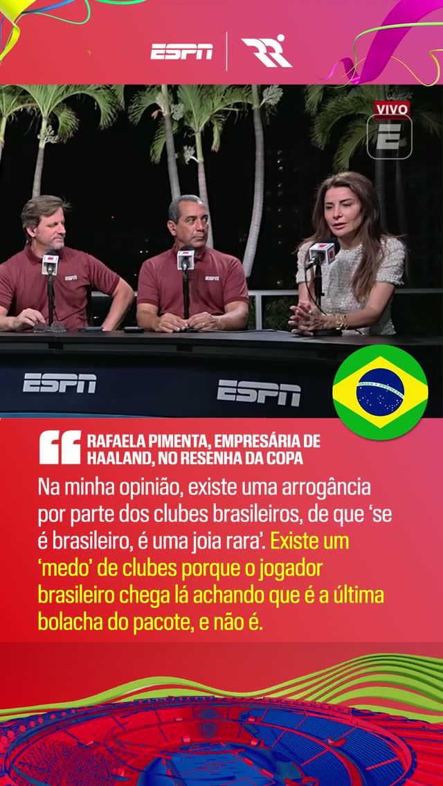 ARROGÂNCIA POR PARTE DOS CLUBES BRASILEIROS!' 😳 Rafaela Pimenta, empresária de Erling Haaland, foi convidada do Resenha da Copa desta sexta-feira e falou sobre o comportamento de clubes e jogadores brasileiros. Concorda com ela, fã de esportes?

👉 Assista à Copa do Mundo FIFA pela CazéTV, no #DisneyPlus, sem custo adicional.

#ESPN2026 #FIFAWorldCup