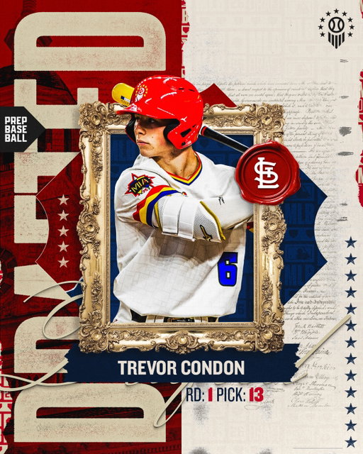 Congratulations to 2025 Prep Baseball All-American, Trevor Condon on being selected 13th overall by the @cardinals 👏

#STLCards