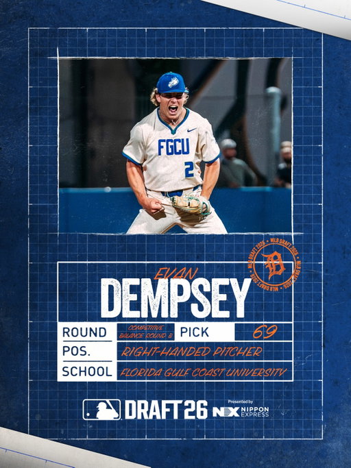 With the 69th pick in the 2026 #MLBDraft, the Detroit Tigers select RHP Evan Dempsey.
