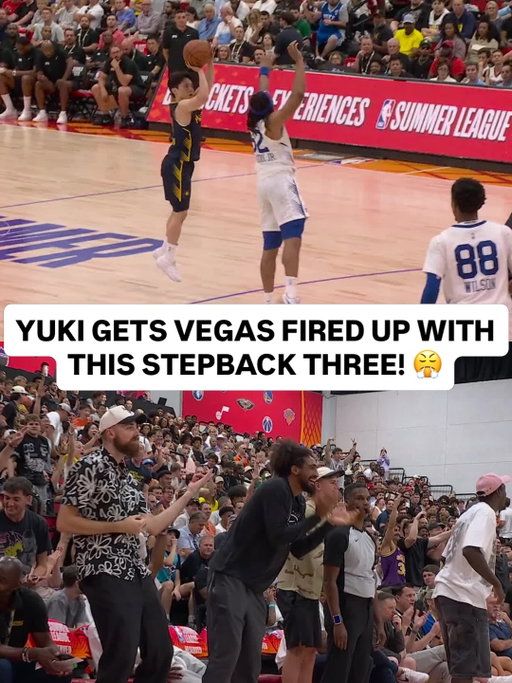 @kawamurayuki_8 creates space with his quick handles to hit the triple and Vegas is LOVING it! 🏹 LIVE on Prime