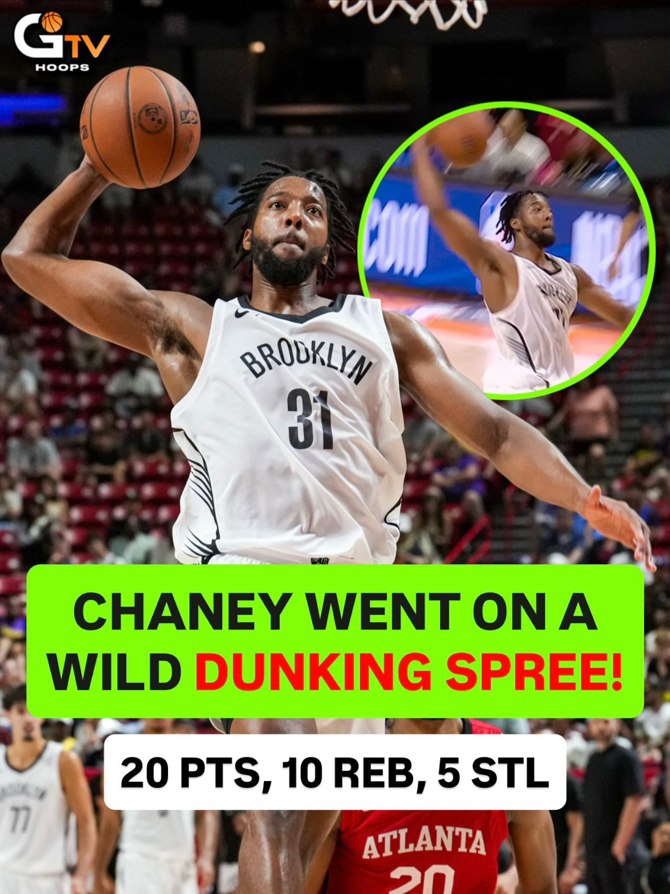 Chaney Johnson went on a DUNKING SPREE for the @brooklynnets at NBA Summer League! The 6’7” forward finished with 20 PTS, 10 REB, and 5 ATL vs. the Hawks. He spent his rookie year on a Two-Way deal and averaged 8.2 PPG, 4.6 RPG, and 2.1 APG in 17 NBA games. ✈️ @_cjohn_