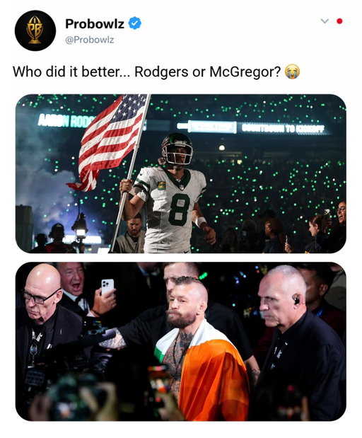 Who did it better? 😭

On a serious note, Conor McGregor’s comeback ended in the most heartbreaking way possible. After years away from the Octagon, all the buildup, anticipation, and hype disappeared in an instant when his knee gave out early against Max Holloway, with reports indicating a torn ACL. It’s the same kind of brutal reality fans witnessed when Aaron Rodgers’ long-awaited Jets debut ended almost immediately with a season-ending injury. Two superstar returns, months of excitement, and both cut short before they ever had the chance to truly get going. Whether you support them or not, injuries like these are tough to watch.
#probowlz #ufc #nfl #acl #mcgregor