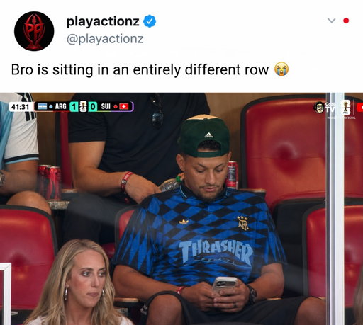 Fans Think They Spotted Something Off With Patrick & Brittany Mahomes 👀

Patrick Mahomes was spotted at a soccer game today, but it wasn’t the match itself that had social media talking. Fans quickly noticed Patrick and Brittany Mahomes were sitting in completely different rows, sparking all kinds of speculation online. It could be absolutely nothing, but when you’re one of the most high-profile couples in sports, even where you choose to sit turns into a viral discussion. The internet is already doing what it does best, reading between the lines. 
#playactionz #nfl #mahomes #mls