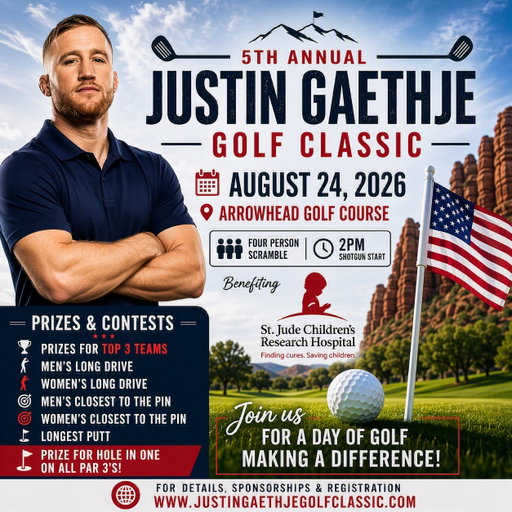 Join us on August 24, 2026 at Arrowhead Golf Course for the 5th Annual Justin Gaethje Golf Classic benefiting St. Jude Children’s Hospital. Every swing helps support the lifesaving mission of St. Jude—where families never receive a bill for treatment, travel, housing, or food.  Whether you’re a golfer, sponsor, or supporter, we’d love to have you join us for an unforgettable day on the course. 

Register or learn more at www.justingaethjegolfclassic.com or click the link in my bio. 

#justingaethje #StJude #golf