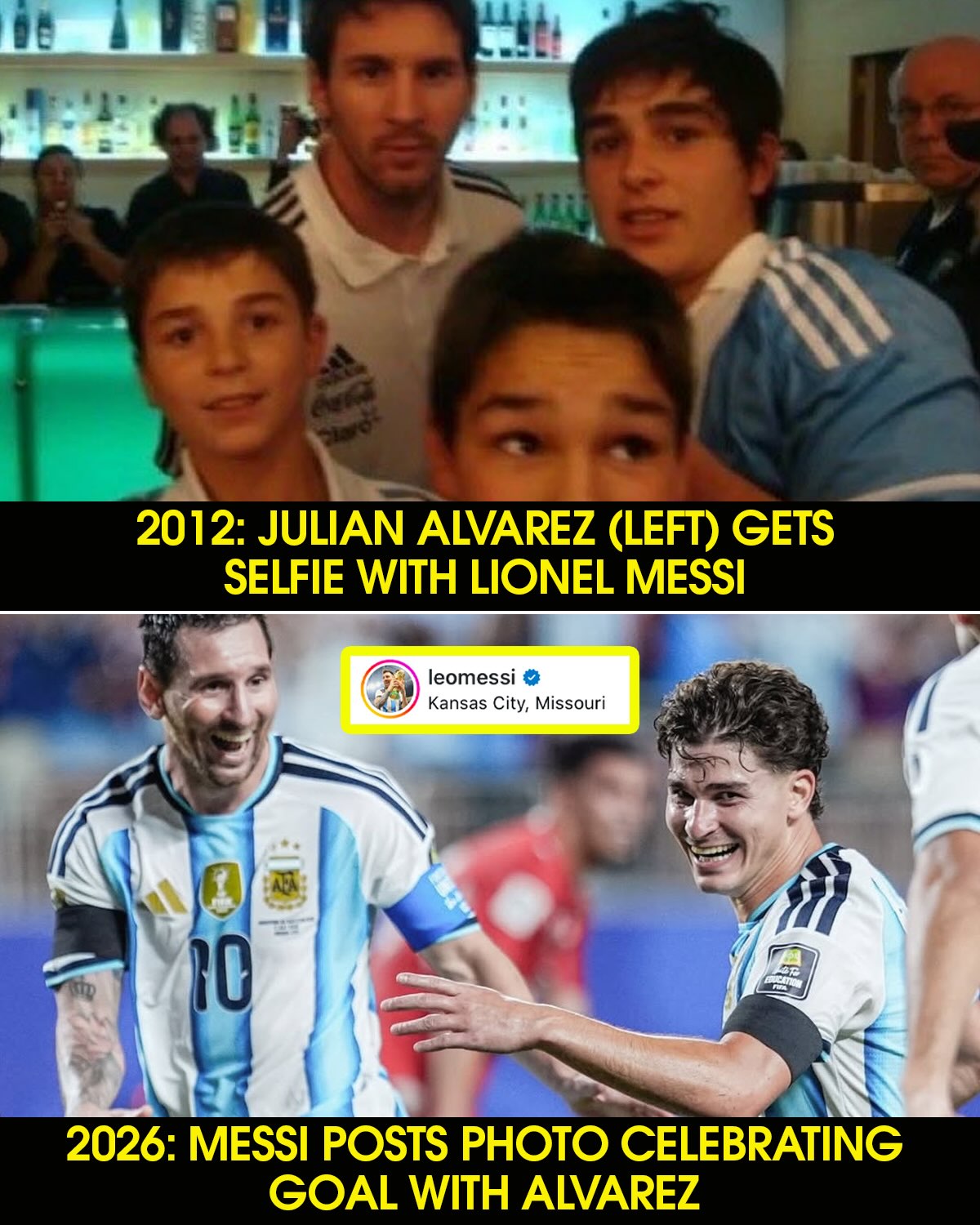 SURREAL TIMES FOR ARGENTINA PLAYERS 🇦🇷

Fourteeen years ago, Julian Alvarez posed for a photo with Lionel Messi. On Saturday night, Alvarez scored the goal that sent Argentina to a World Cup semi-final, with Messi by his side 🤯

On a similar note, Leandro Paredes shared an image to his Instagram story a while back showing Messi’s role with the Argentina squad through the years 🥹