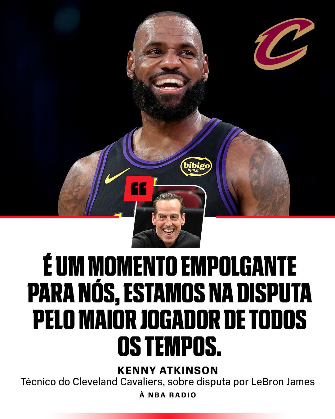 DE VOLTA AOS CAVS? 👀🏀👑

Em meio às especulações sobre o futuro de LeBron James, o técnico do Cleveland Cavaliers, Kenny Atkinson, mostrou entusiasmo com a possibilidade de contar novamente com o astro. "É um momento empolgante para nós. Estamos na disputa pelo maior jogador de todos os tempos", afirmou o treinador.

LeBron volta para Cleveland ou seguirá outro caminho, fã de esporte?

#NBANaESPN #LeBronJames #KennyAtkinson #Cavaliers
