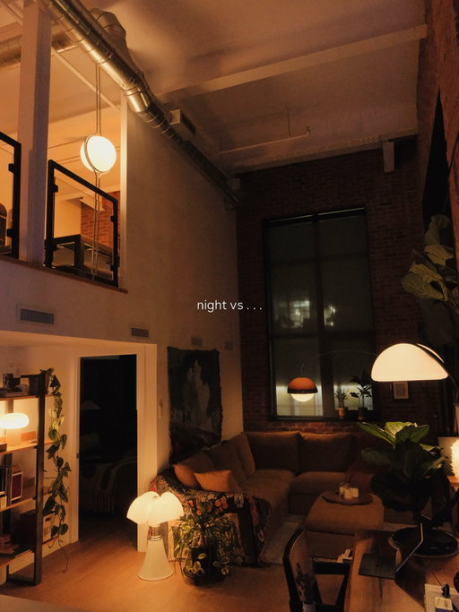 night x day
•
•
#interiordesign #apartmentdecor #homedecor #homeinspo #homebody
•
•
mid-century modern | toronto interior | brick loft living | warm light | lived-in spaces | hard loft | tall ceilings | large windows | natural light | vintage furniture | statement lighting | plants | architectural details | open living | modern apartment | home atmosphere | interior styling | design focused | quiet spaces