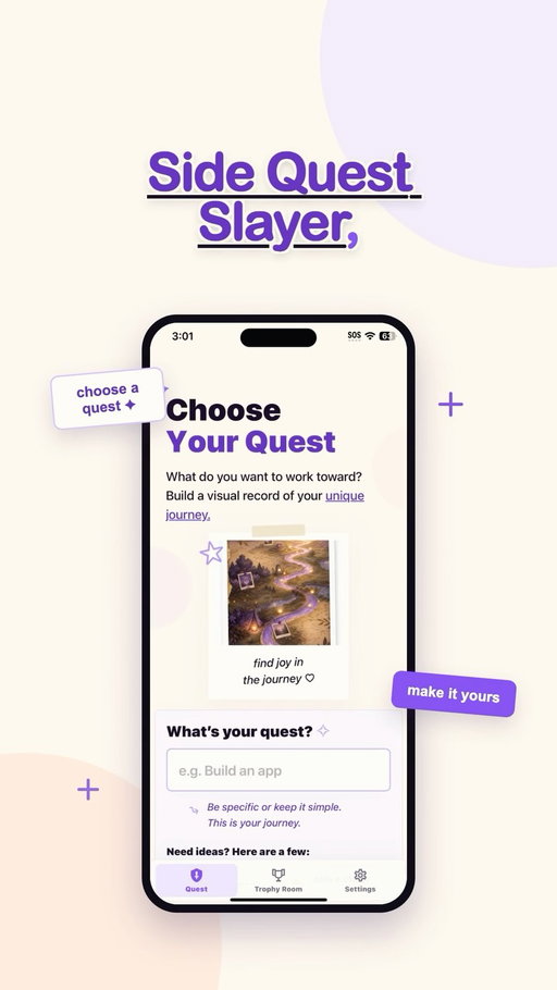 Comment “vision” for a link to the app!

Let me know if this is you. You’re excited about your goals, you have big dreams, but year after year you find yourself putting the same pictures on your vision board or writing down the same goals in your notebook.

That’s why I created Side Quest Slayer, document and celebrate all of the little and big steps you’re taking towards achieving whatever goal you have. In my own life, I found the process of tracking and visualization so powerful, but there wasn’t any tool that helped me to do this. So on the days you’re feeling down or just want proof that you’ve been showing up, open Side Quest Slayer and celebrate how far you’ve come!

Comment “vision” for a link to the app and lmk what you think!

#visionboard #goalsetting #visualization #dreambig #newapp