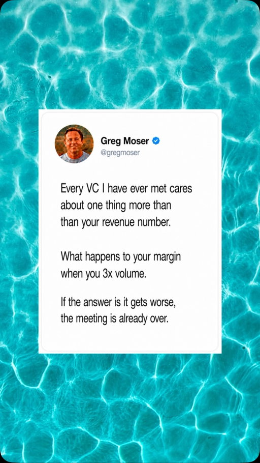 I’ve never met an investor who was impressed by revenue alone.

Revenue gets attention.

Margins determine whether the business is actually built to scale.

As volume increases, your fulfillment costs, acquisition costs, and operational complexity all change. The companies that win are the ones whose economics stay healthy as they grow—not the ones constantly chasing the next dollar.

What happens to your margins when you 3x volume?
#fundraising #founder #uniteconomics #ecommerce #businessgrowth