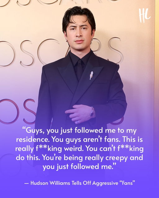 #HeatedRivalry star Hudson Williams was seen telling off a group of so-called fans who followed him, his girlfriend and their group back to his residence in Paris in a now-viral video. 

"Guys, you just followed me to my residence," Hudson said. "You can't do this. This is really f**king weird. You can't f**king do this. You guys aren't fans. You're being really creepy, and you just followed me." 

He then tried to burn a headshot with a lighter from one of the men, who were autograph sellers, while they filmed him. (📸: Getty Images)
