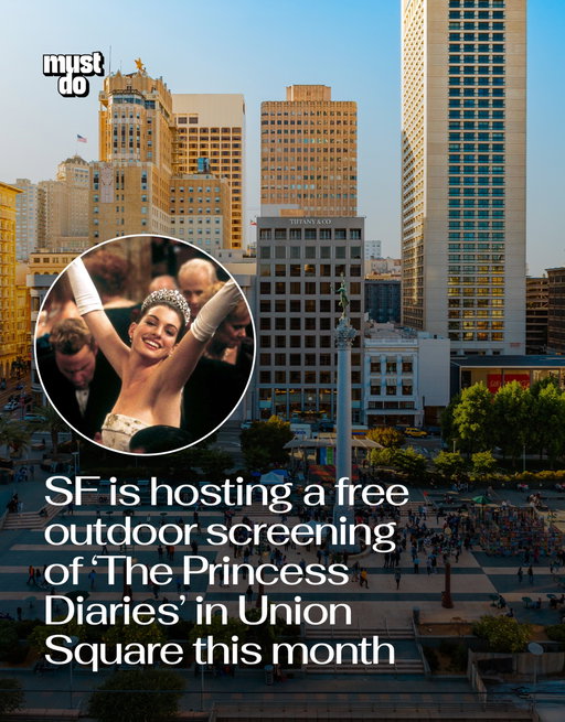 Calling all Genovians. 👑

Union Square is turning into an outdoor cinema on July 25 for a free sunset showing of The Princess Diaries.

Pre-movie activities begin at 6 PM before the Anne Hathaway and Julie Andrews classic hits the screen at 8:30 PM.

Considering the movie is set in San Francisco, watching Mia Thermopolis discover she’s literally a princess in the middle of the city feels pretty perfect.

Admission is free. Bring a blanket, pack some snacks and, because this is San Francisco, absolutely bring layers.

By the way, we have a weekly newsletter rounding up what’s worth doing and knowing about in San Francisco. One newsletter. Once a week. Link in bio.

Media via Shutterstock

#mustdosf #sfoutdoormovies #unionsquaresf