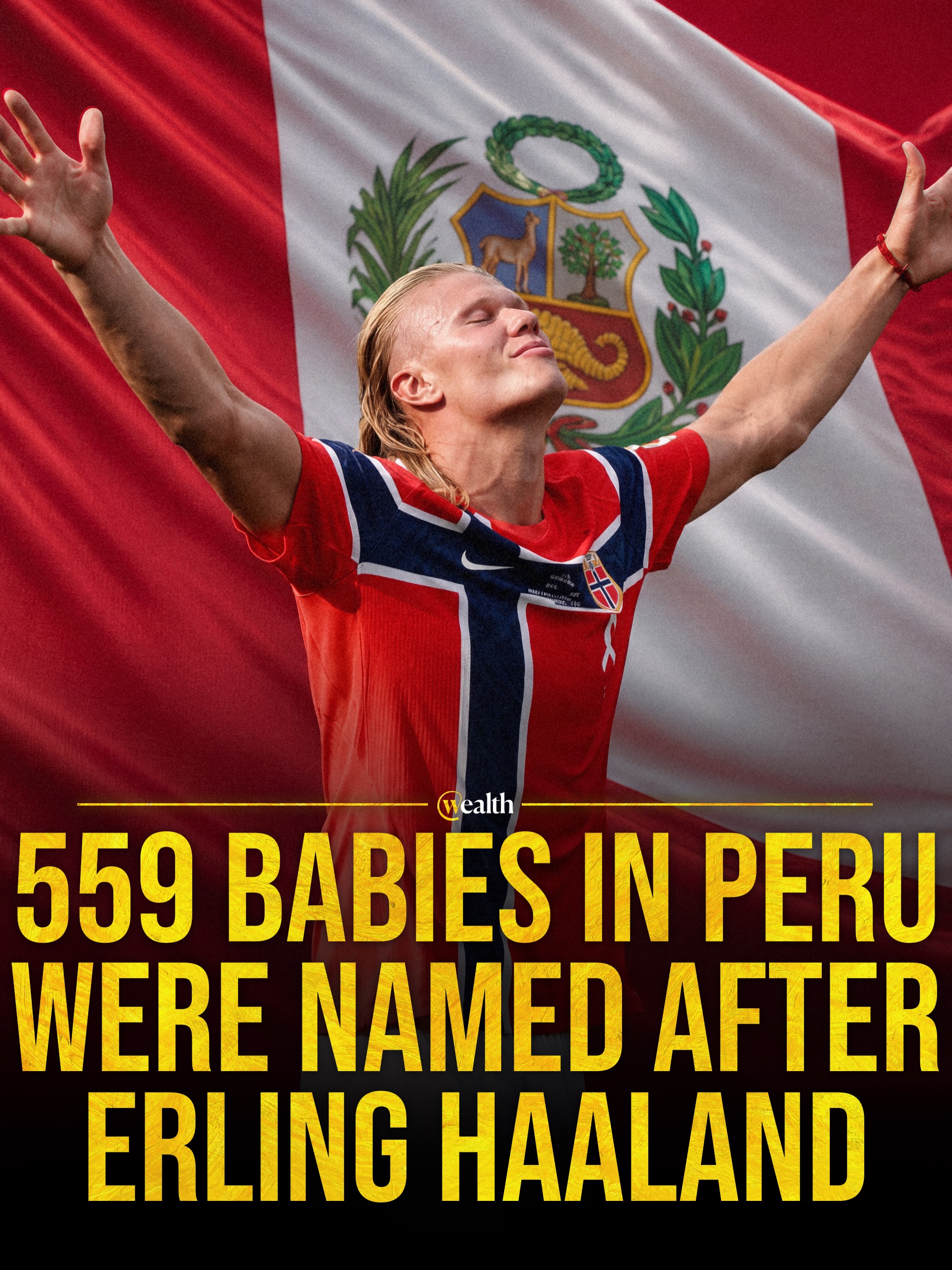 Hundreds of Peruvian babies were registered with Haaland’s name. 🇵🇪⚽️

Peru’s national registry, Reniec, counted 468 babies registered as Haaland and 91 as Erling Haaland. The agency said many registrations came in the weeks after the 2026 World Cup began.

The naming surge coincided with Haaland scoring seven goals as Norway reached its first World Cup quarterfinal, including both goals in a 2-1 round-of-16 win over Brazil. Norway’s run ended with a 2-1 quarterfinal loss to England.

#ErlingHaaland #Norway #Peru #WorldCup #Football