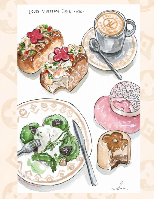 Genuinely one of my favorite pieces I’ve done- the colors and everything are just so whimsical and I think reflects the meal and experience I had here perfectly 🤭💓

[And as requested- limited prints available on my website 🫶🏼]

I knew @louisvuitton @lvcafenyc would be hard to get a reservation at so I looked at it around a month prior and I got so lucky because the day before my flight to Paris there was space! 

I dressed up and took myself out and honestly had the time of my life teehee treated myself to gorgeously made dishes and even got to meet @kylian_goussot ! 

Everyone was so nice, and I was gifted a secret menu item as well as a coloring book and pencil set 😭so thoughtful like ???🤍

Manifesting a collab ?? 👀

Anyways, even tho I did get quite lost trying to find the entrance to the building ( I always thought it was in the suitcase looking building😅) I’m glad I had this afternoon to myself 

With love,
Xoxo Anna Kwan 

#nyc #foodillustration #livepainter #louisvuitton #travel