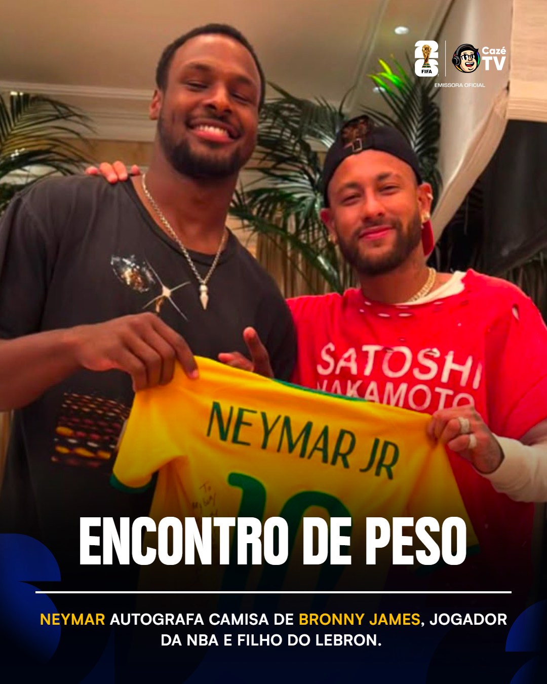 NEYMAR 🤝 BRONNY JAMES 

Pega esse encontro! O craque do Santos encontrou o jogador e filho do Lebron James e autografou uma camisa do Brasil pra ele. 😮‍💨

#CoberturaCazéTV #Olímpicos #cztv09 #cztv43