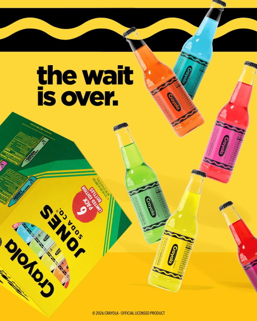 You colored outside the lines. We bottled it. 🖍️🌟

Jones x Crayola All Grown Up is officially here. Discover six flavors dressed up in classic Crayola colors: 

❤️ fruit punch: razzmatazz 
🧡orange & cream: sunset orange 
💛pineapple cream: dandelion
💚green apple: granny smith apple
💙berry lemonade: robin’s egg blue 
💗fufu berry: razzle dazzle rose

Each 6-pack comes with four limited edition coloring pages and yes, a real 8 ct. box of Crayola crayons is packed right inside.

Taste the nostalgia before it’s gone for good. Link in bio.