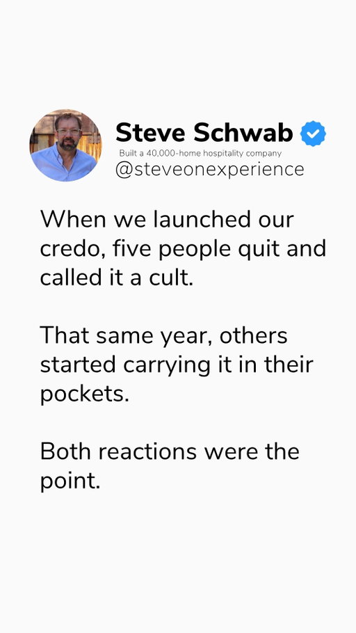 A clear culture serves as an immune system. 

When we handed out our "Orange Standard" manual, five people quit that first week and called it a cult. That same year, others started carrying it around in their pockets.

Both reactions were exactly the point.

If your corporate standards don't create friction and filter out misalignment, they aren't real values, they're just marketing. True brand durability requires an unshakeable creed that protects your perimeter, ensures local accountability, and builds deep trust. #CompanyCulture #RangerCreed #LeadershipLessons #OperationalExcellence