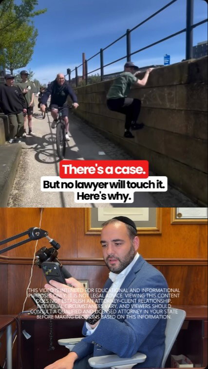 Yes, there is a case. No, it is not worth pursuing. Here is the truth about why.

A parkour guy knocks over a bicyclist. The cyclist is hurt. Legally, there is a claim. Practically, there is no money. No insurance policy. No assets worth chasing. Without a way to actually pay you, winning means nothing.

This is the part most lawyers do not explain. Having a case and being able to collect on it are two completely different things. If you were hurt in New York City and you are not sure whether your case is worth pursuing, call us and find out. We will tell you the truth either way.

We handle car accidents, truck accidents, motorcycle accidents, slip and fall, trip and fall, premises liability, construction accidents, pedestrian accidents, and personal injury cases across all 5 boroughs of New York City. Free consultation (516) 531-7833.