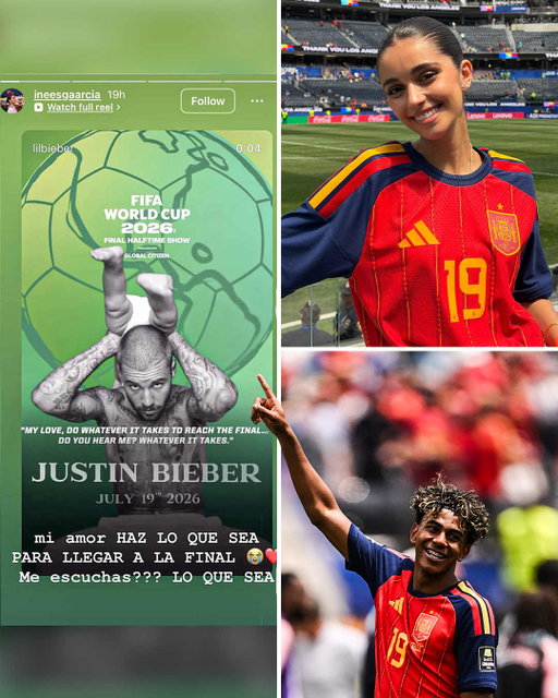 Lamine Yamal's girlfriend got her wish 🥹🔥

Spain secured their place in the World Cup Final where Justin Bieber will be performing at the halftime show 🤩 (via ineesgaarcia/IG)