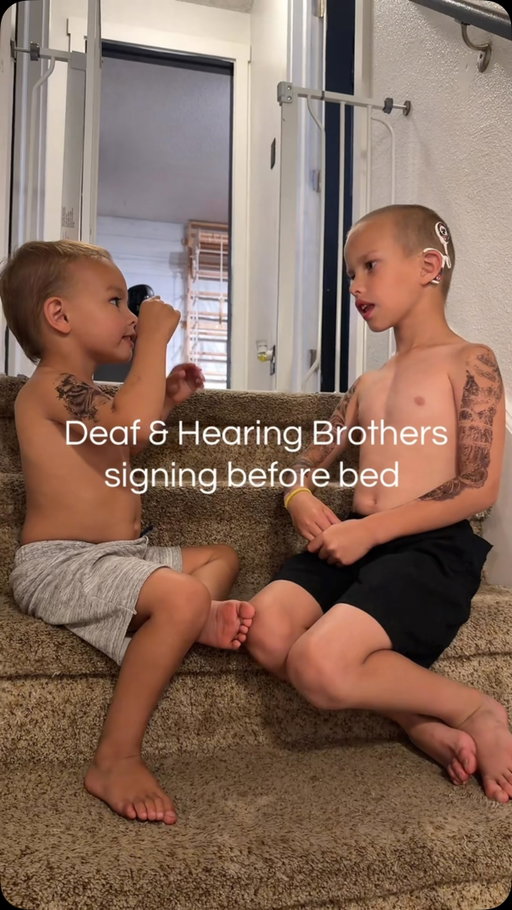 Deaf and Hearing Brothers Signing before bed 🤣 #parenting #signlanguage #deaf #cochlearimplant #brothers