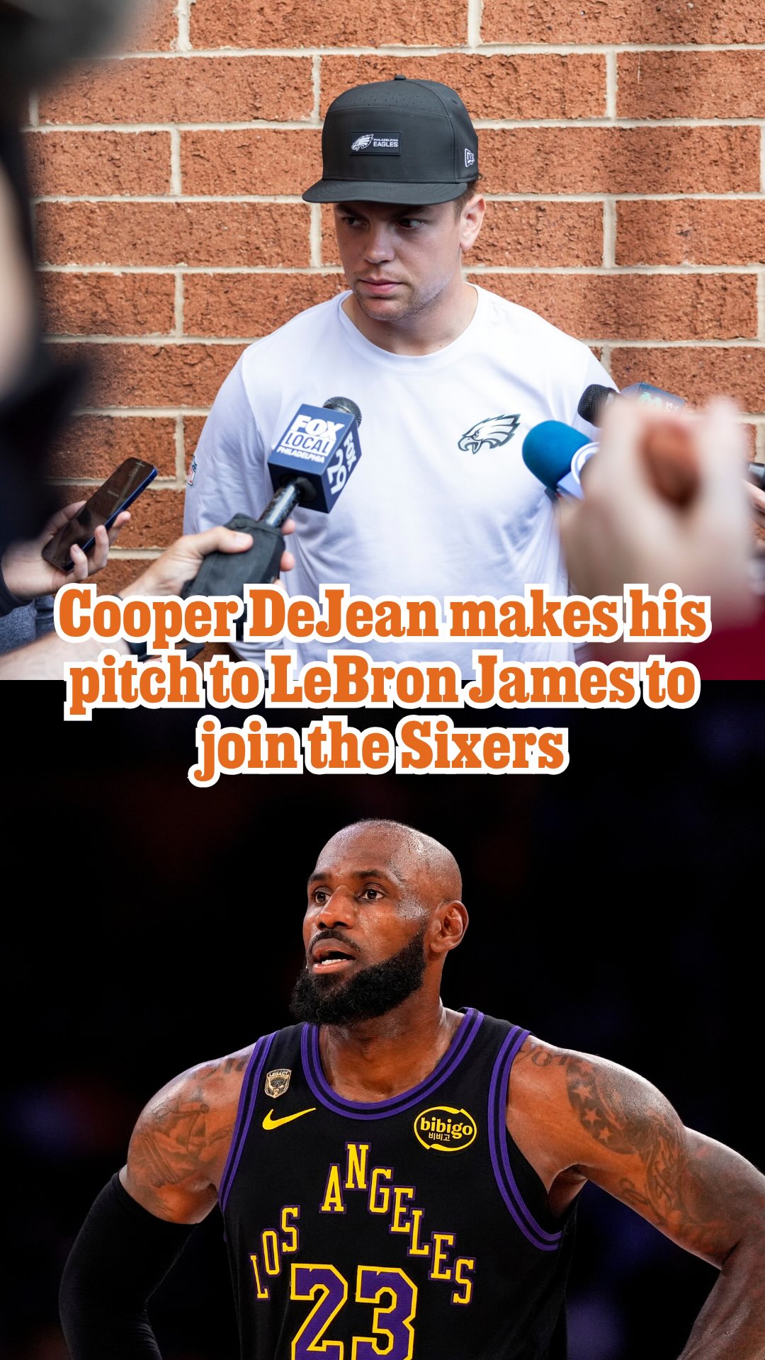 “It’s the greatest sports town in the world.”

Cooper DeJean (@cooperdejean) makes his pitch to LeBron James to sign with the Sixers.

🎥 by @arrriielll / Staff
✂️ by @zheakraz / Staff