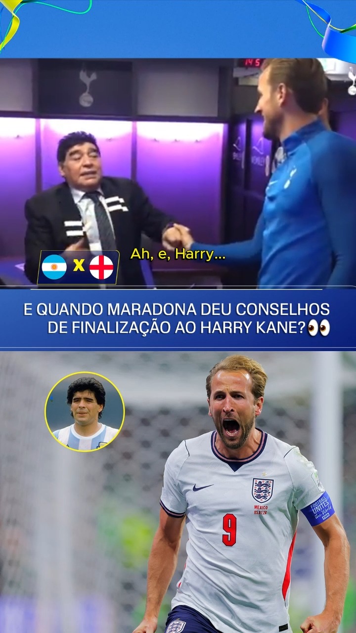 E ESSE DIÁLOGO AQUI, HEIN? 👀 Em 2017, em visita ao estádio do Tottenham para encontrar o então treinador da equipe, o argentino Mauricio Pochettino, Diego Maradona encontrou Harry Kane, craque do Tottenham que já era um jogador consolidado na época, e deu uma pequena dica ao inglês sobre como marcar mais gols! Será que ele vai se lembrar disso mais tarde? 🇦🇷🏴󠁧󠁢󠁥󠁮󠁧󠁿

📹 Tottenham Hotspur/YT

👉 Assista a Inglaterra x Argentina, nesta quarta-feira (15), com transmissão ao vivo pela CazéTV, disponível sem custo adicional no #DisneyPlus.

#ESPN2026 #FIFAWorldCup