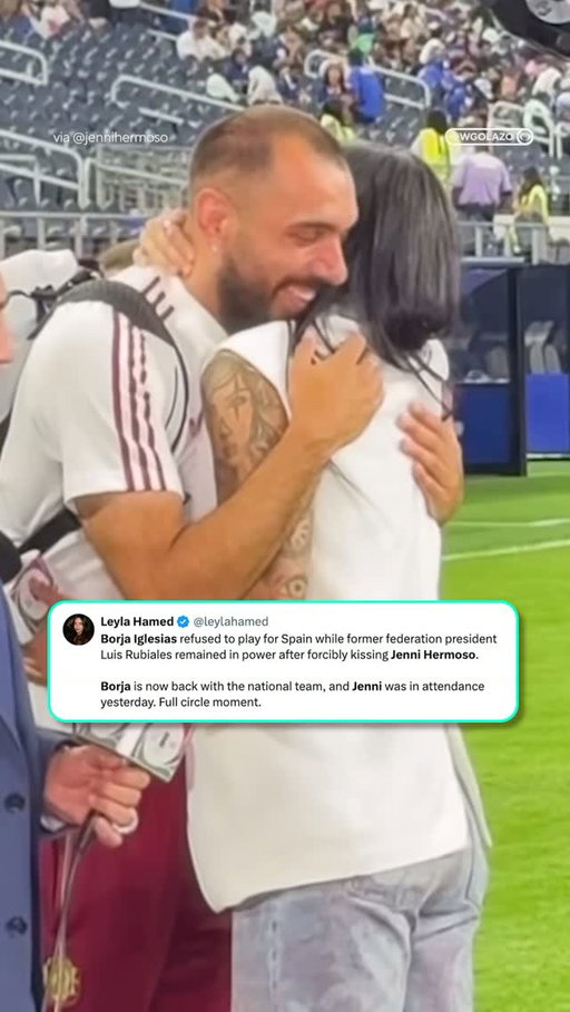 “This hug means so much to me... You deserve all the good things in this world.” 🥹

A special moment between Jenni Hermoso and Borja Iglesias after Spain booked its place in the World Cup Final on Tuesday 🫶

🎥 @jennihermoso / 💬 @leylahamed