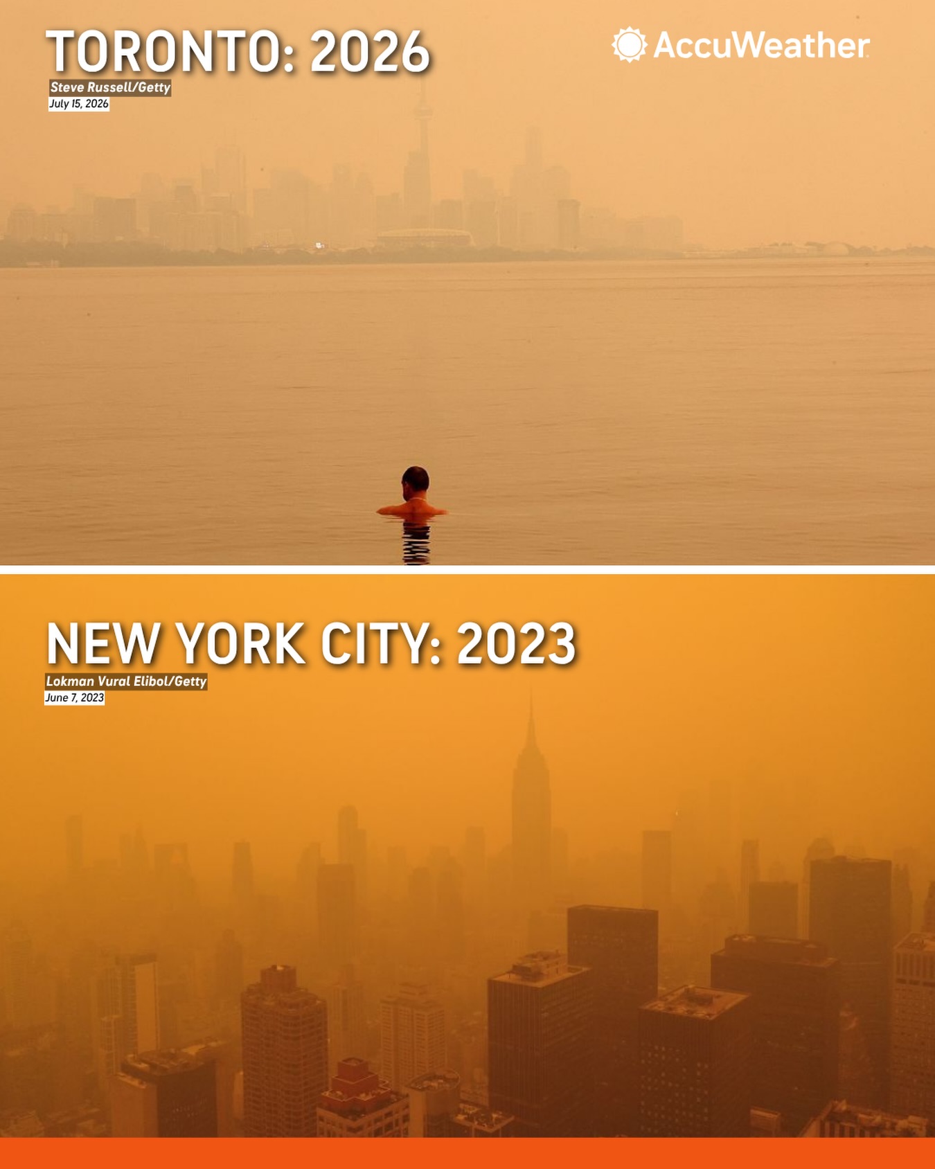 The sky over Toronto has turned an eerie shade of orange as wildfire smoke blankets parts of Canada, drawing comparisons to the unforgettable orange skies that covered New York City during the 2023 Canadian wildfire smoke event. 🌇