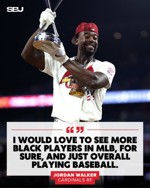 Jordan Walker said he hopes his Home Run Derby victory inspires many a Black youngster to pick up a bat and swing for the fences ⚾

According to Opening Day active rosters, MLB is 6.8% Black this season, a tiny uptick from 2025 but still much lower than it used to be. Walker said he would love to see more Black players in MLB and wants them to know baseball is also a sport for them to play.

Via @chicagosuntimes