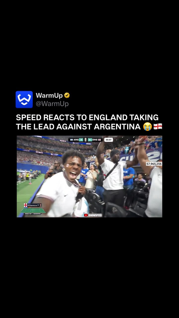 🤯

At the 2026 FIFA World Cup, England and Argentina faced off in the second semifinal at Atlanta Stadium. The winner will advance to play Spain, who defeated France 2-0, in the final on July 19. In the 55th minute of the match, Anthony Gordon scored to give England a 1-0 lead over Argentina. Earlier in the first half, England’s Elliot Anderson received a yellow card in the 37th minute, while Argentina’s Lisandro Martínez was cautioned in the 42nd minute. Argentina’s Cristian Romero also picked up a yellow card in the 51st minute. England’s starting lineup featured Jordan Pickford, Reece James, John Stones, Marc Guéhi, Djed Spence, Declan Rice, Elliot Anderson, Jude Bellingham, Morgan Rogers, Harry Kane, and Anthony Gordon

(Via @ishowspeed )