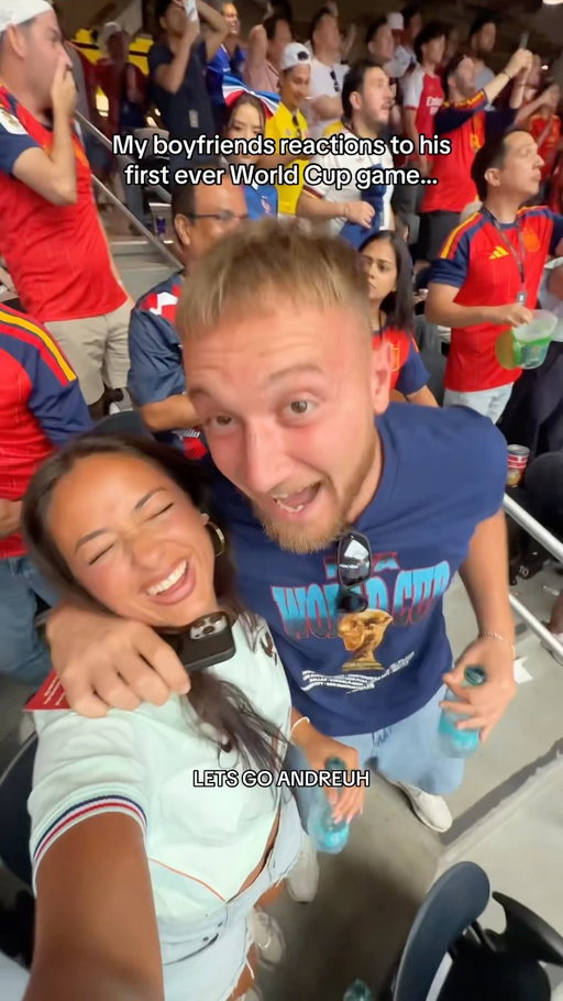 His reactions were priceless 😭 Thank you @stubhub for getting us here! #StubHubPartner #worldcup #couplescomedy #couplescontent #calebnandrea
