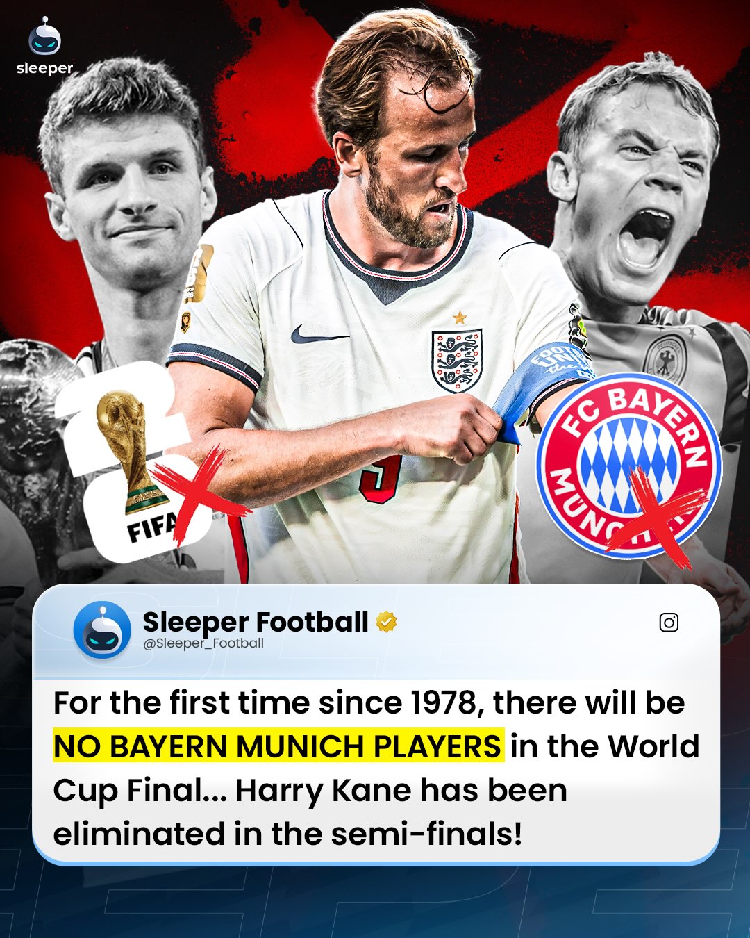 For the first time since 1978, there will be NO BAYERN MUNICH PLAYERS in the World Cup Final… 😭

Harry Kane’s England lost in the semi-finals meaning that for the first time in 48 years the German champions will have no representation in the biggest game in football… 😬

#worldcup2026 #bayernmunchen #bundesliga #england