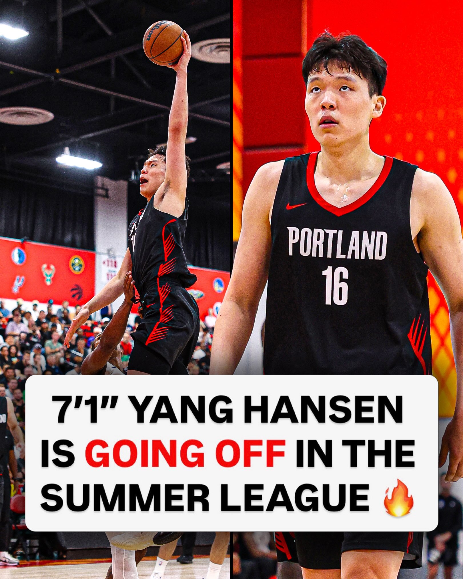 Second-year center Yang Hansen is BALLING in the NBA Summer League, averaging 15.0 PPG, 9.5 RPG, 4.5 AST, and 67% FG 🤯

Looking to have a breakout season with the Portland Trailblazers 👀