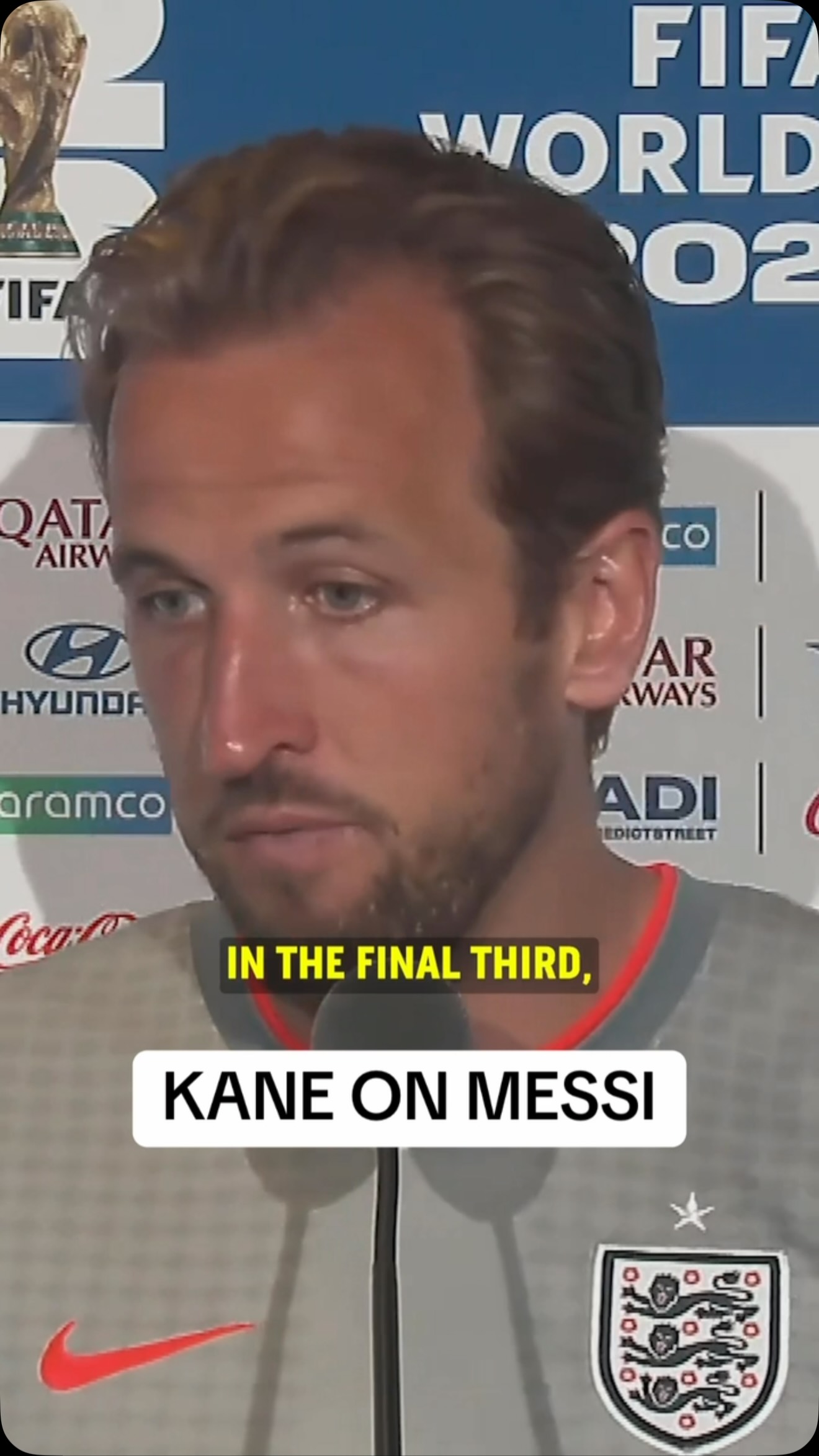 Harry Kane comments on trying to shut down Lionel Messi. #FIFAWorldCup