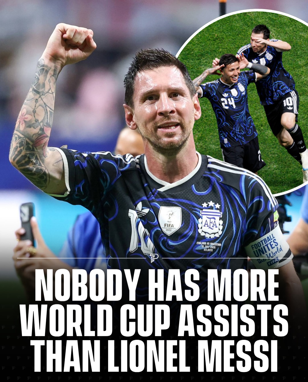 Lionel Messi continues to extend his all time World Cup assists record. 🐐🇦🇷

From Hernán Crespo in 2006 to Lautaro Martínez in 2026, Messi has now provided 12 assists across five World Cups, more than any player in the tournament’s history.

Congratulations @leomessi! 

#pubity #viral #worldcup2026