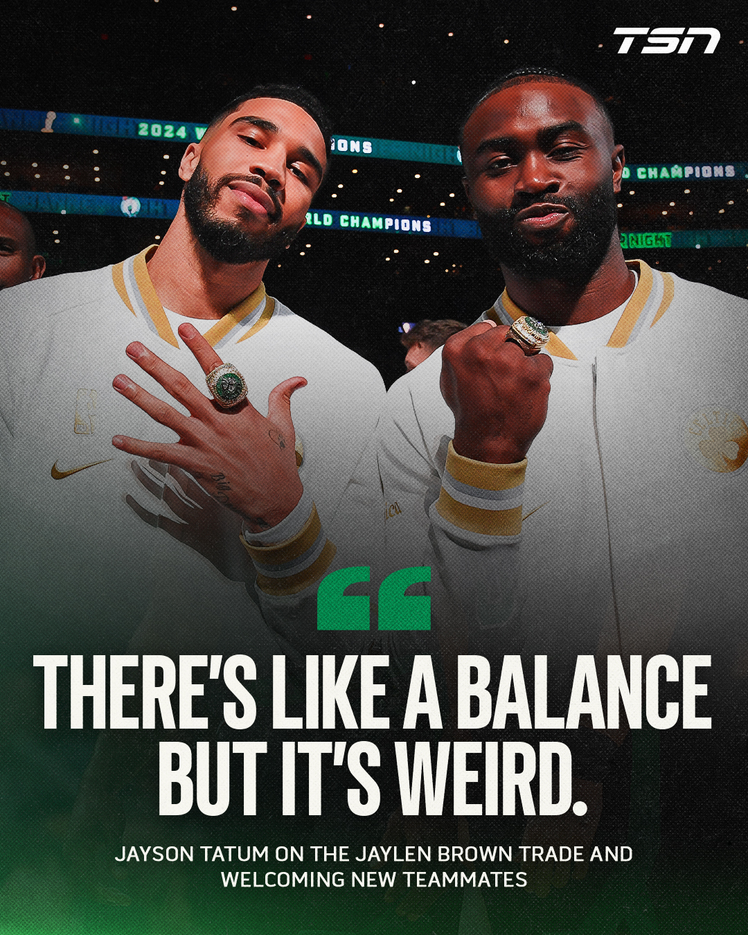 Jayson Tatum shares his reaction to the trade of his longtime teammate Jaylen Brown.

🎥: ESPYs