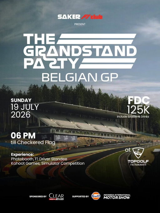 Welcome to Spa  Francorchamps! Sirkuit yang ada di gunung, dingin gak tuh!🏔

Mari kita bertemu dan seru-seruan lagi ker. Kita nonton salah satu balapan yang iconic di F1. Bersua di The Grandstand Party Belgian GP hari Minggu, 19 Juli 2026.

Klik link di bio @sakerf1club untuk ikutan 🏎️ #SakerF1Club