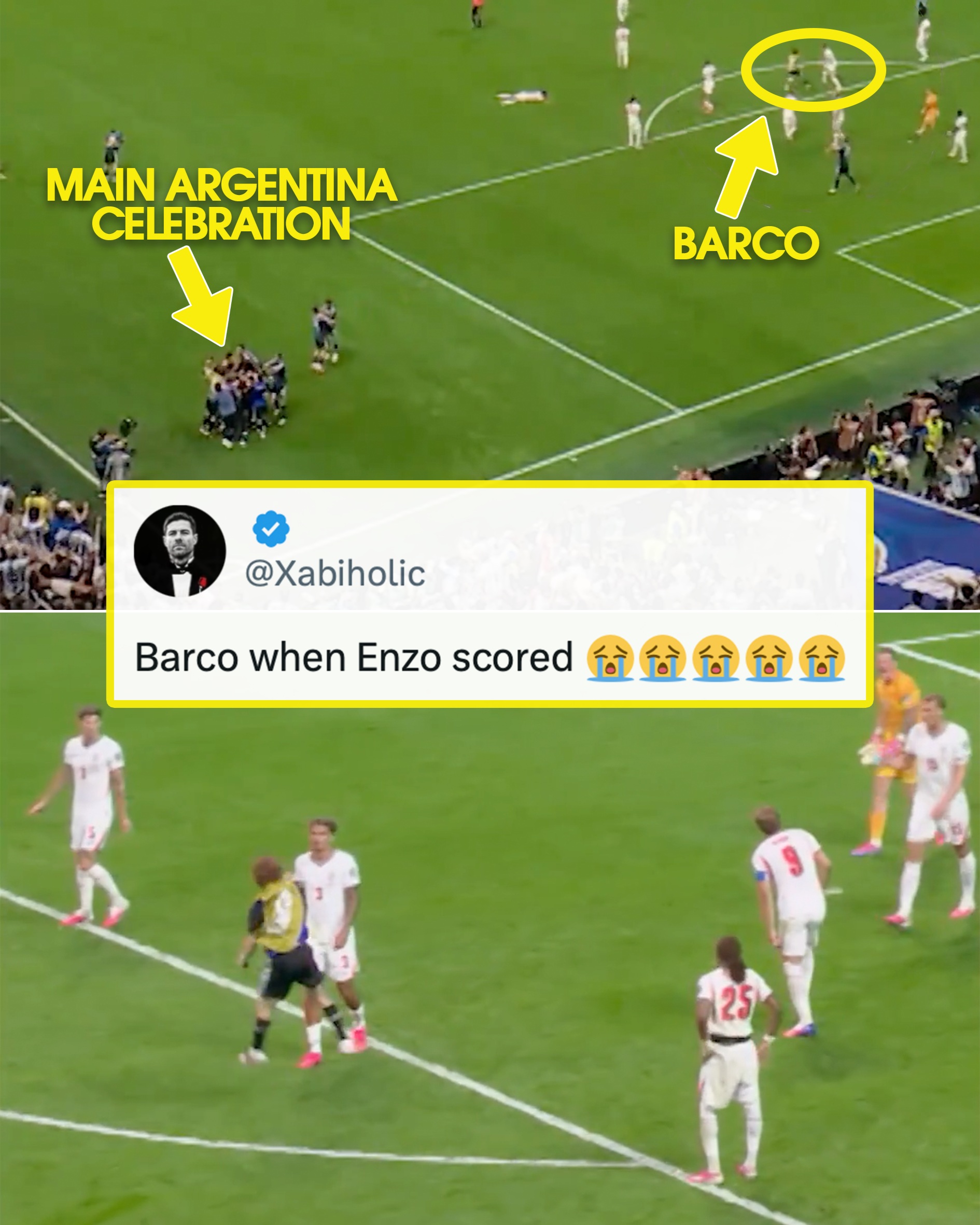 Valentin Barco, an unused substitute, got in the faces of England players after Argentina scored and this was seemingly the spark for his post-game confrontation with Jude Bellingham 😳

Barco is set to join Chelsea this summer 🍿