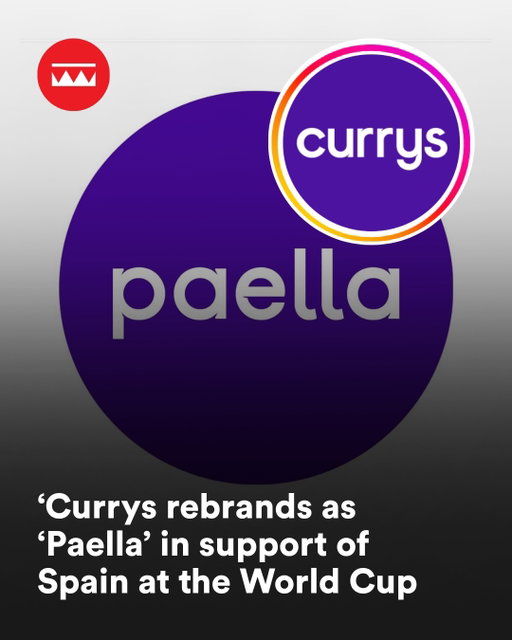 With England out of the game, British retailer @Currys has shifted its support to Spain with a name change.

@currys, often questioned on whether they sell curry, has rebranded as Paella 🥘

#spain #worldcup #currys #marketing