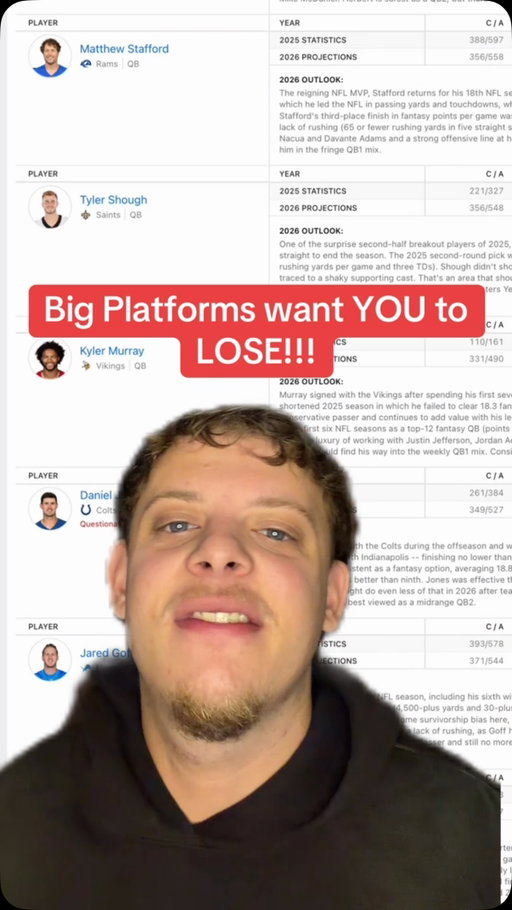 Big platforms want you to lose??? #nfl #fantasyfootballtips #walterpicks #fyp #quarterbacks