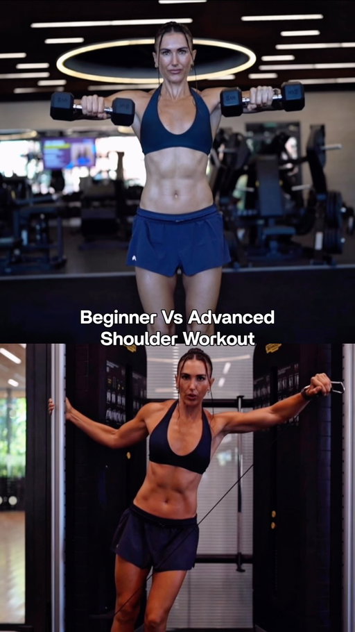 Beginner Vs Advanced Shoulder Workout 💪🏼 

Beginner Workout:
1) Bent Arm Lateral Raises x 12-15 reps x 2-4 sets 
2) Single Dumbbell Frontal Raises x 8-12 reps x 2-3 sets 
3) Dumbbell Up-Right Row x 10-12 reps x 2-3 sets 
4) Neutral Grip Dumbbell Shoulder Press x 8-12 reps x 2-3 sets 
5) Dumbbell External Rotations x 10-12 reps x 2 sets 
6) Bent Over Reverse Fly’s x 8-12 reps x 2 sets 

Advanced Workout: 
1) Single Arm Cable Lateral Raises x 6-10 reps x 2-4 sets 
2) Cable Frontal Raises (underhand grip) x 10-15 reps x 2-3 sets
3) Cable Up-Right Row x 12-15 reps x 2-3 sets 
4) Barbell L-Sit Over Press x 6-8 reps 2-4 sets 
5) Cable Single Arm External Rotations x 8-12 per arm 2 sets 
6) Cable Rear Delt Reverse Fly’s x 12-15 reps 2-3 sets 

Join my app @growgirlapp for personalized strength training workout plans to suit you, your goals and your ability 💪🏼 Grab your 7 Day Free Trial today 🤍

Outfit: @oneractive AirMove 2” Shorts with Soft Motion Halter Bralette 
Code: HAYLEY to save 💙

#shoulders #shoulderworkout #upperbody #weighttrainingforwomen