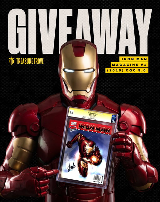 TO ENTER THE GIVEAWAY: Like this post and follow @treasuretrove 🔥

For an extra entry: Tag 3 friends or share this post to your story 📲

One lucky Marvel fan will take home this Stan Lee-signed Iron Man Magazine #1 CGC 9.0 (White Pages) 👀