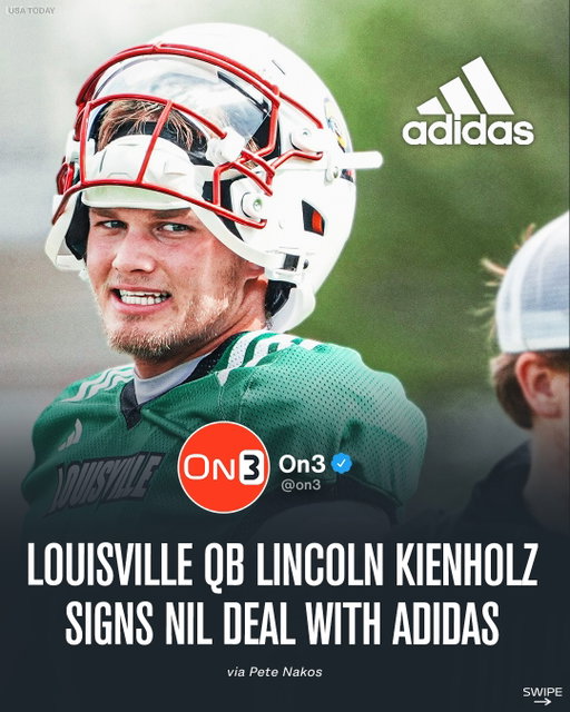Louisville QB Lincoln Kienholz has inked a six-figure NIL deal with adidas, @petenakos.on3 reports✍️

The Ohio State transfer becomes the latest QB to join the apparel company’s growing list of NIL brand ambassadors. Repped by @thefamilie_ 

Follow @On3NIL for the latest Name, Image and Likeness news