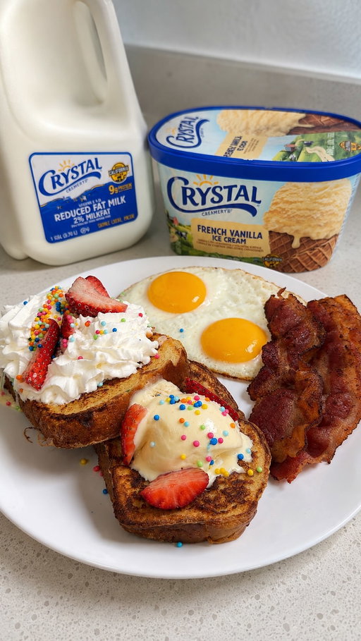 Making my wife breakfast because she is currently blind ❤️

It’s her second LASIK surgery, so for the next week, I’ll be her eyes and make sure she’s well fed.

On the menu today: bacon, eggs, and French toast made with @crystalcreamery milk and topped with their Classic Vanilla Ice Cream.

#crystalcreamerypartner #breakfast #frenchtoast #crystalcreamery