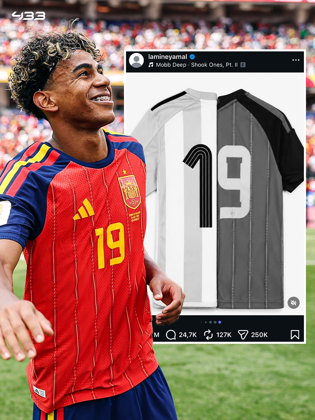 Before the World Cup, Lamine Yamal shared a photo of his No. 19 shirt next to Lionel Messi's first World Cup shirt 👀

Both wore No. 19 at their first World Cup 🤝

Now they'll face each other in the World Cup final. Messi, playing in his sixth. Lamine Yamal, in his very first.

Football really does write the most beautiful stories 🥹
